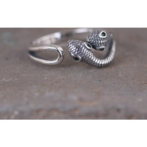 Vintage Silver Color Two Headed Snake Rings for Women Men Gothic Punk Style Open Adjustable Ring Unisex Jewelry Accessories