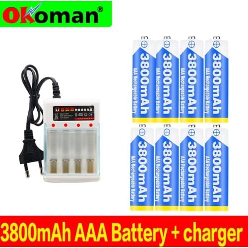 High Quality 1.2V 3800mAh NI MH AAA Pre-Charged Ni-MH AAA Rechargeable Battery for Toys Camera Microphone Batteries + Charger