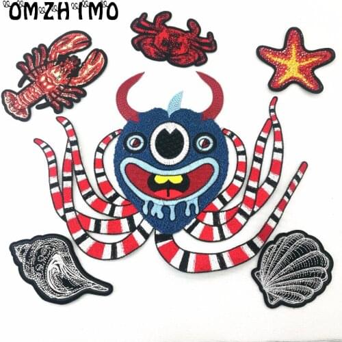 Ocean Style Fish Shell Iron Patches For Clothing Iron Appliques Stickers Decor Patches DIY Patches For clothes Fabric Badges