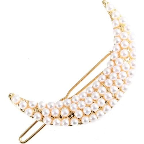 Imitation Pearl Moon Hair Clip Women Barrette Hair Styling Accessories Hairpins Rhinestone Wedding Hair Jewelry Wholesale JJ29
