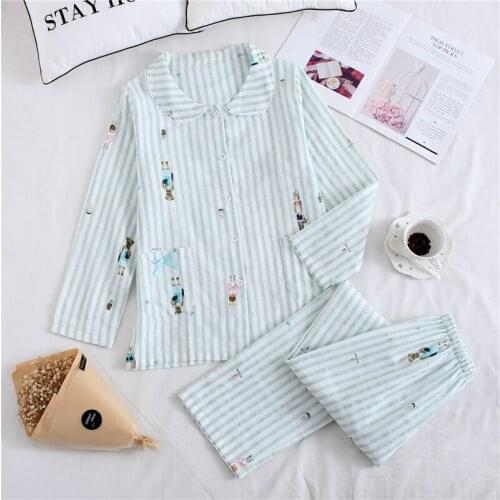 Fresh Maple Leaf Pajama Sets Women 100% Gauze Cotton Long Sleeve Casual Sleepwear Women Pyjamas Summer Hot Sale 2020