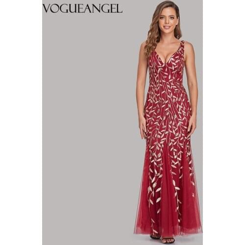 2021 Womens Elegant Fashion Evening Long Dresses Sexy Simple V-neck Open Back Sleeveless Embroidered Mesh Fishtail Party Dress