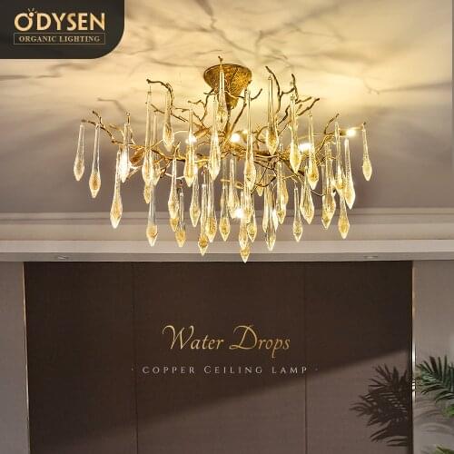 ODYSEN ART DECO Gold Crystal Ceiling Lamp for Living Room Bedroom Tree Branches Copper Lighting Fixture Creative Chandelier