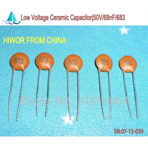 1000pcs/lot)(Ceramic Capacitors|Low) 50V 68nF 683, Low Voltage Ceramic Disc Capacitor, TOL.10
