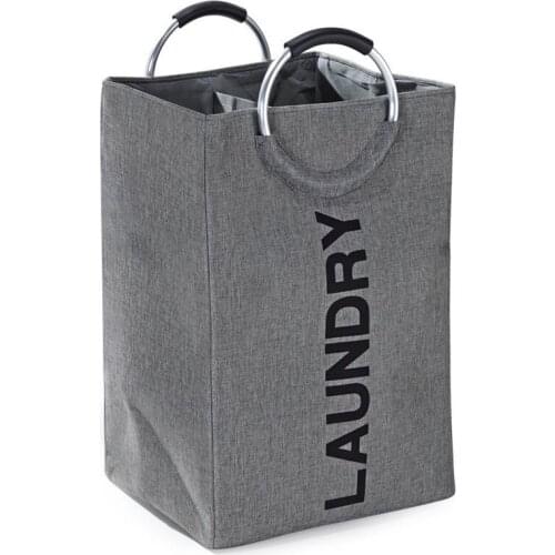 2PCS / LOT Double Grid Foldable Laundry Basket Large Laundry Basket Hamper Sorter Dirty Clothes Bag with Aluminum Handle
