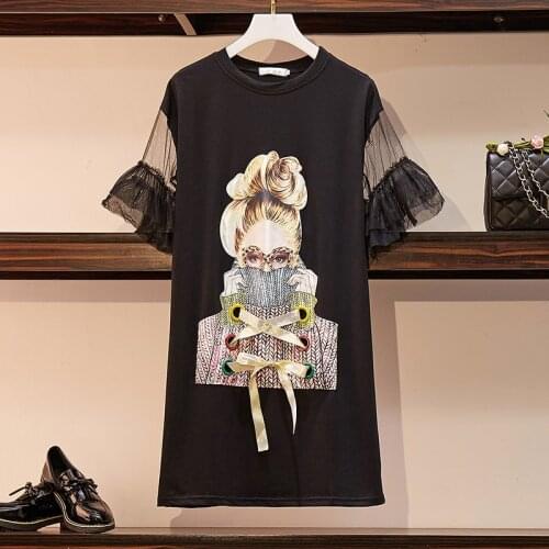 Streetwear 2020 Summer Fashion Spectacles Girl Printing Plus Size Womens Dresses Ladies Mesh Patchwork Butterfly Sleeve Dress