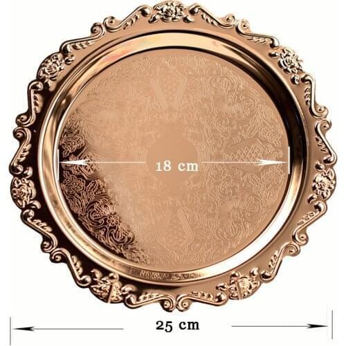 25 cm European Style relief metal plated with silver/gold mini/small dessert/cake/snack Tray dish Fruit Plate party Collection