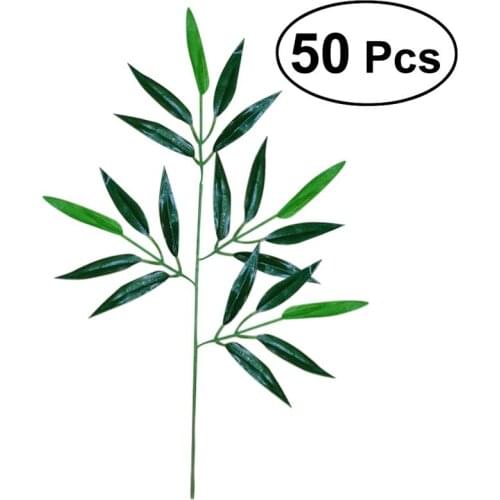 50pcs Artificial Green Bamboo Leaves Fake Green Plants Greenery Leaves For Home Hotel Office Decoration