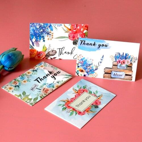 6sets Romantic Ink Painting Style Thank You Card Pack Set with Envelope Stickers Note Cards for Birthday Wedding Party Multipack