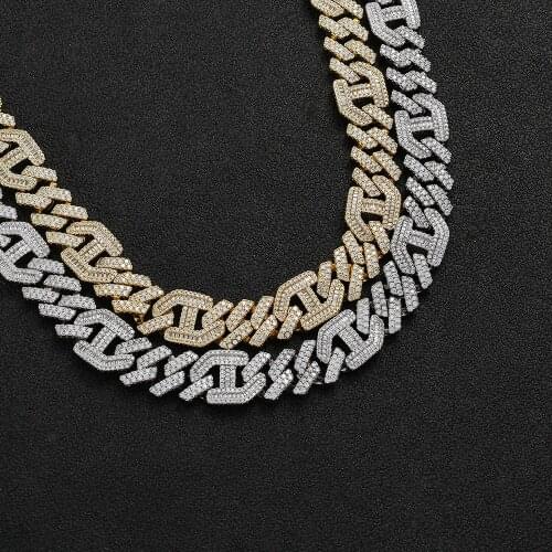 Big Chain 15mm 18" 20" 22" brass setting CZ Chain Necklace Gold/Silver Color Iced Out Cubic Zircon Bling Bling BC012