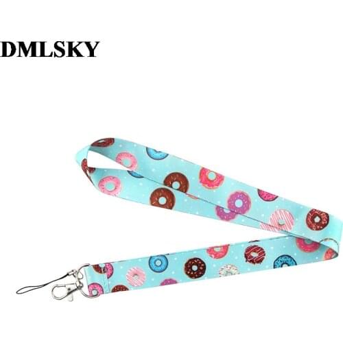 DMLSKY Doughnut dessert Keychain Phone Lanyard Cartoon Punk Neck Strap for Keys ID Card Mobile Phone Lanyards M3959