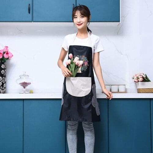 Household Kitchen Apron Female Waterproof Oil Resistant Waist MENS Overalls Fabric Bib With Pocket Home Cleaning Tool