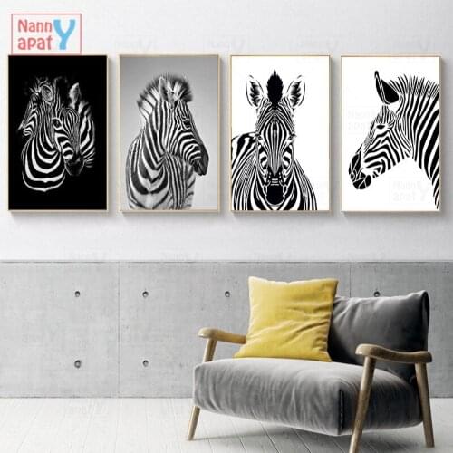 Black and White Zebra Picture Home Sweet Decor Nordic Canvas Painting Wall Art Print Cute Animal Poster for Nordic Living Room