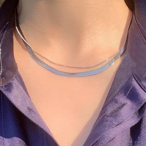 Lifefontier Double Layer Snake Chain Choker Necklace For Women Silver Color Blade Metal Chain Necklace Minimalist Jewelry Gifts