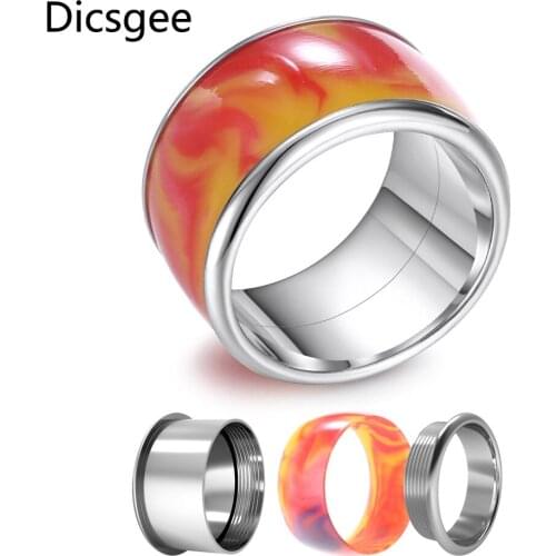 Floya Minimalist Stainless Steel Ring Glowing Ring Couple In The Dark Black Resin Layers Interchangeable Ring Jewelry