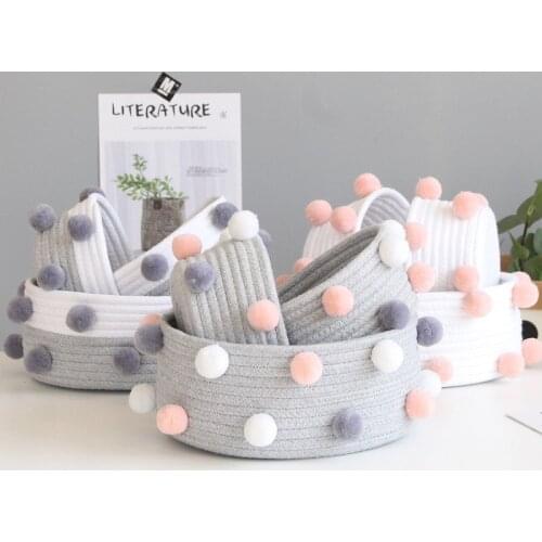 INS Pompom Cotton Rope Storage Baskets Handmade Woven Dirty Clothes Laundry Basket Kids Toys Desktop Sundries Organizer Hamper