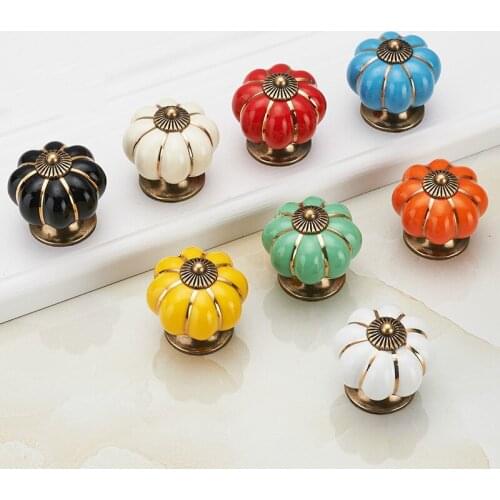 JD Pumpkin Ceramic Handles 40mm Drawer Knobs Cupboard Door Handles Single Hole Cabinet Handles with screws Furniture Handles