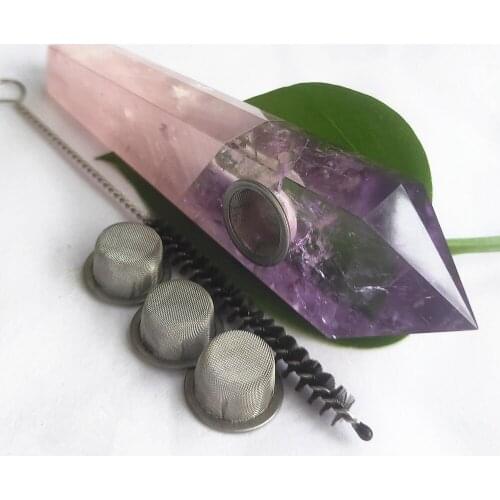 Crystal pipe Natural amethyst crystal wand pipes rose quartz and amethyst splice point smoke tube healing
