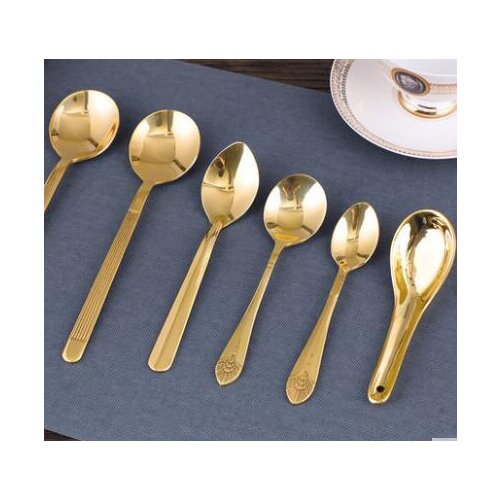 Brass small spoon coffee round spoon western tableware spoon long handle creative adult child household copper spoon