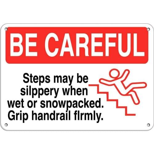 Be Careful Slippery Floor Grip Handrail Firmly Poster Funny Art Decor Vintage Aluminum Retro Metal Tin Sign 20x30cm