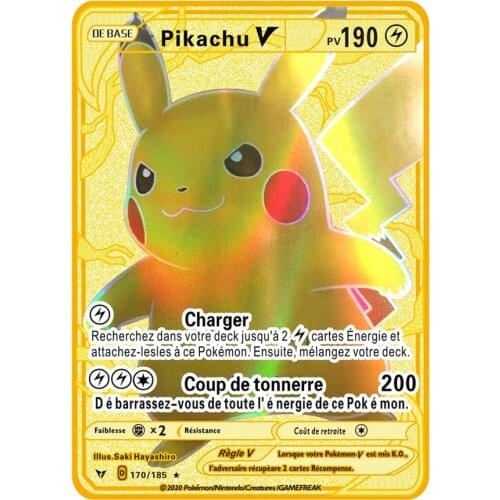 2021 New Pokemon Metal Gold Card Game Fire-breathing Dragon Childrens Gift Gameboy Yugioh Toy Boy French PV Shiny Metal Card