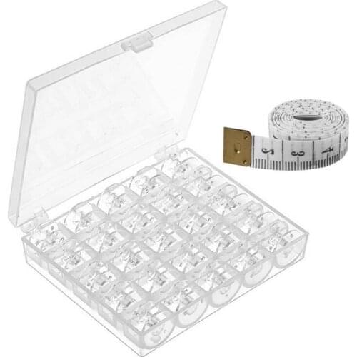25 Pcs Plastic Sewing Machine Bobbins with Case and Measuring Tape for Brother Singer Babylock Janome Kenmore