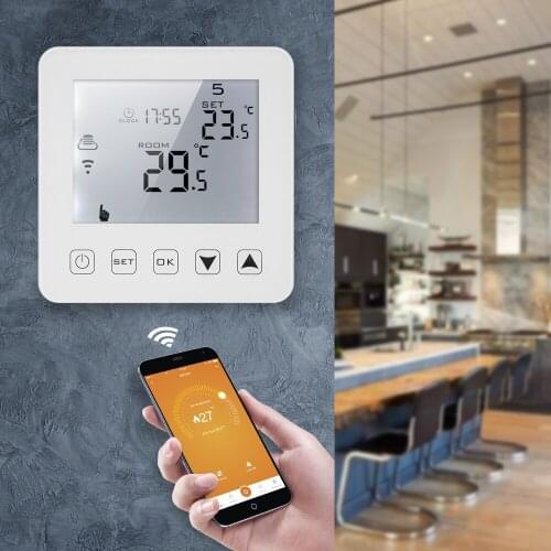 3A Programmable Water Heating Gas Boiler Thermostat LCD Touchscreen Temperature Voice Control Compatible with Echo Alexa