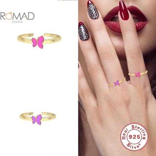 ROMAD Exquisite Opening Finger Rings For Women 925 Sterling Silver Enamel Butterfly Ring Bague Femme Plata Gold Wedding Jewelry