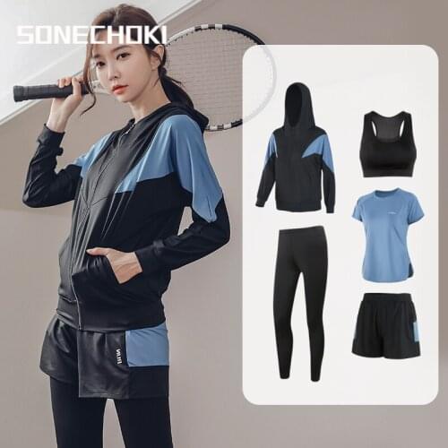 SONECHOKI 5Pcs Yoga Set Women Patchwork Compression Sportswear For Female Gym Clothing Running Fitness Jogging Workout Tracksuit