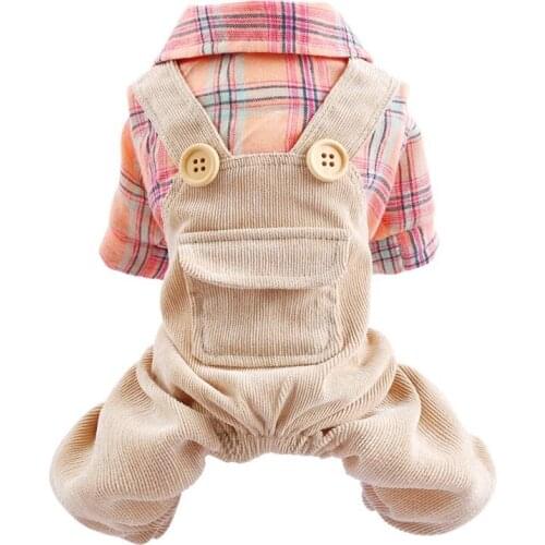 Dog Warm Clothes Four-legged Pink Lattice Student Jumpsuits Pet Costume For Small Medium Dogs Suit For Teddy Bomei Chihuahua