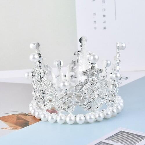 Silver Color Pearl Rhinestone Little Kids Diadem Headpiece Tiaras Crown Hair Jewelry Girls Wedding Birthday Party Accessories SL