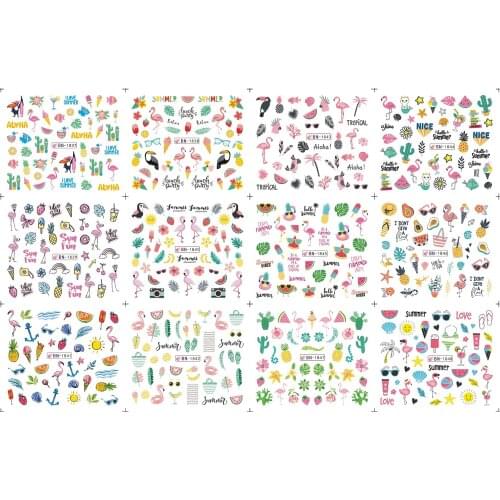 UPRETTEGO 12 PACKS / LOT NAIL ART BEAUTY WATER DECAL SLIDER NAIL STICKER FRUIT FLAMINGO BIRD SNAKE PALM TREE SUMMER BN1837-1848