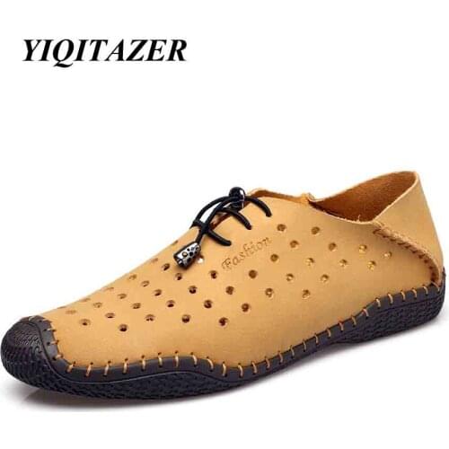 YIQITAZER 2018 Summer New Design Polka Dot Casual Shoes Men Leather Shoes,Hand-made Slip-on Breathable Cool Loafers Man Shoes