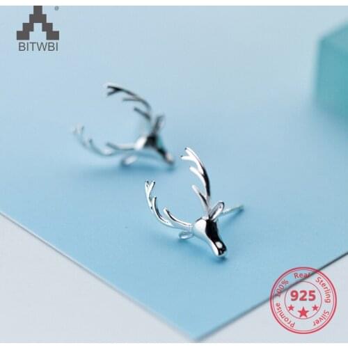 Wholesale Japan Korea Style 925 Sterling Silver Fashion Elk Antlers Stud Earring Women Jewelry
