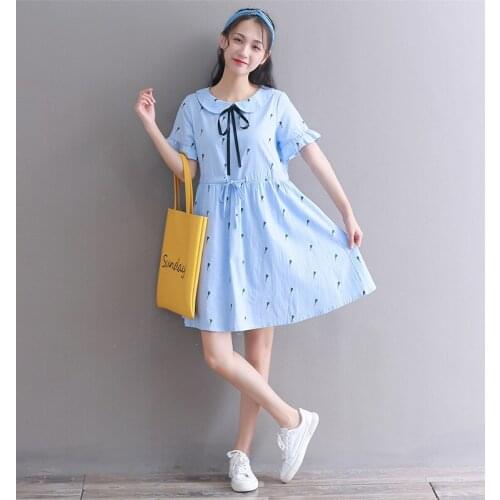 Female Girls Cotton Linen Kawaii Sundress Fashion Women Summer Dresses Casual Short Flare Sleeve Dress Elegant Princess Dress