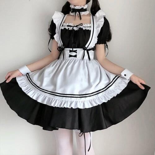 Women Lovely Maid Cosplay Costume Short Sleeve Retro Maid Lolita Dress Cute Japanese French Outfit Cosplay Costume Plus Size 3XL