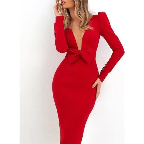 Women Solid Puff Sleeve Butterfly Design Bodycon Dress Vestidos