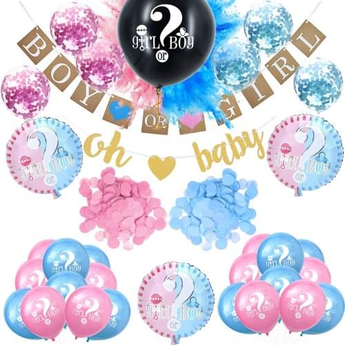 ZLJQ 36 Inch Black Gender Reveal Balloon Pink Blue Confetti Oh Baby Birthday Party Decorations For Kids Boy Or Girl Balloon