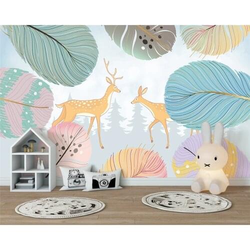 Beibehang Customized modern 3d wallpaper modern minimalist feather elk childrens room background papel de parede papier peint