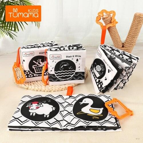 4 PCS Early Learning Educational Baby Toys 0-36 Months Black & White Books Soft Baby Book with Rustle Sound Baby Toys