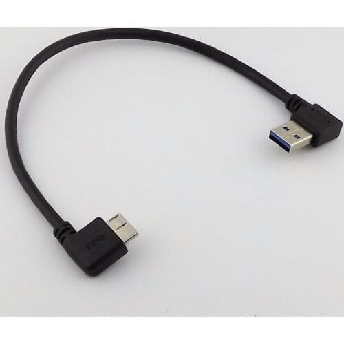 1pcs USB 3.0 Left Angled A Male to Micro Left Angled B Male Data Adapter Black Cable 27cm