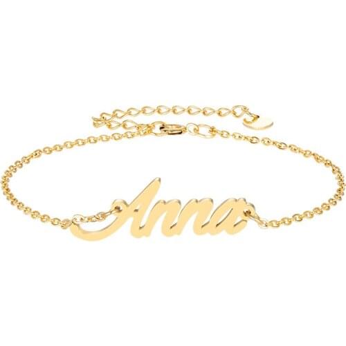 Script Anna Name Bracelet Anklet Chain for Women Girls Stainless Steel Gold plated Pulseira Handwriting Initials Charm