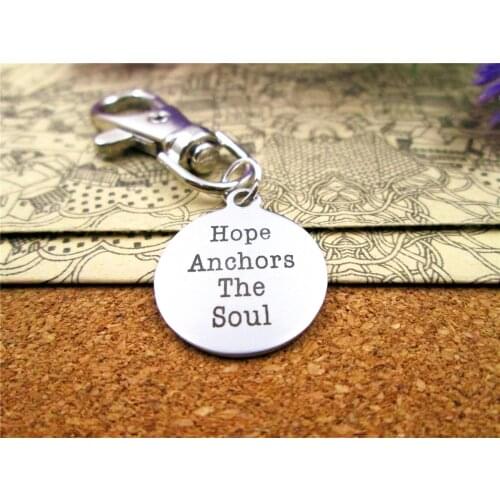 3pcs/lot high quality keychain with 20mm stainless steel circle round " hope anchors the soul " charms keychain