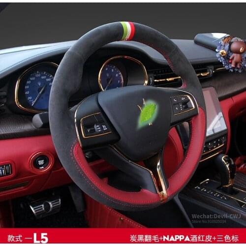 Real Alcantara steering wheel cover for Maserati Ghibli Quattroporte Levante hand-stitch suede grip Auto parts car accessories
