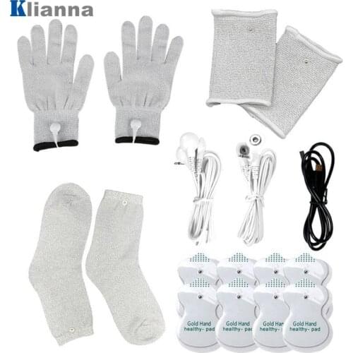 TENS EMS Conductive Silver Fiber Kneepads Gloves Socks Bracers Acupuncture Body Massage Tool Digital Therapy Electrode Treatment