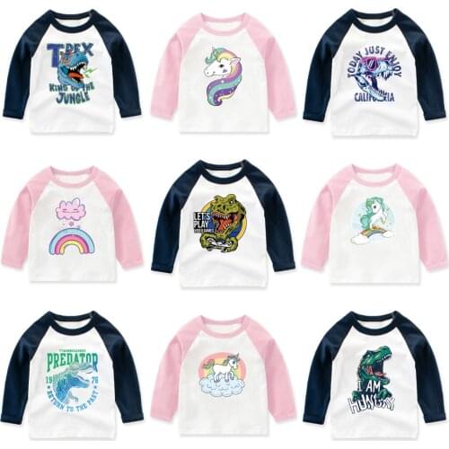Cute Kids Boys Girls Long Sleeve T-Shirt Cartoon Dinosaur Unicorn Printed Children Toddler Tops