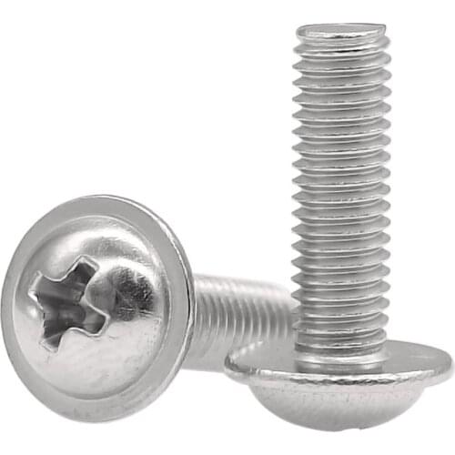 DIN967 Stainless Steel Phillips Pan Machine Screws With Collar Round Washer Head Screw M2 M2.5 M3 PWM