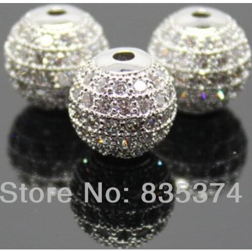 Hot sale design Pave CZ Disco Ball Crystal Spacer Beads 12mm Imitation Rhodium plated Beads