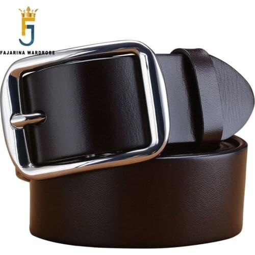 FAJARINA Mens Top Quality 100% Genuine Leather Retro Styles Stainless Steel Pin Buckle Belts Men 3.8cm Wide Accessories N17FJ255