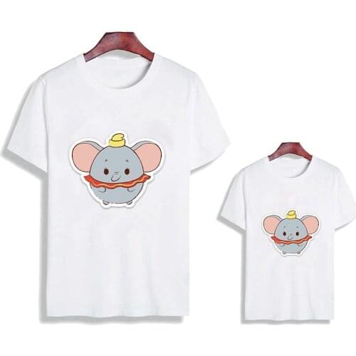 Mother Kids T Shirt Summer Short Sleeve Casual White O-neck Tshirts Dumbo Elephant Printed Family Matching Outfits Oversized